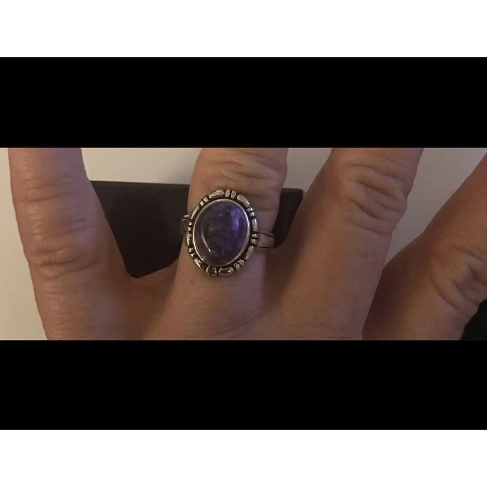 Gorgeous Oval Cabachon Purple Charoite Gemstome Ring Sz 8~.925 Sterling